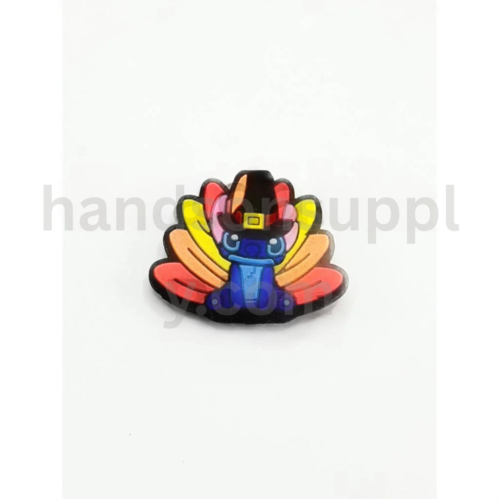 Blue Stitch Character with Colorful Wings and Black Hat Silicone Focal Beads