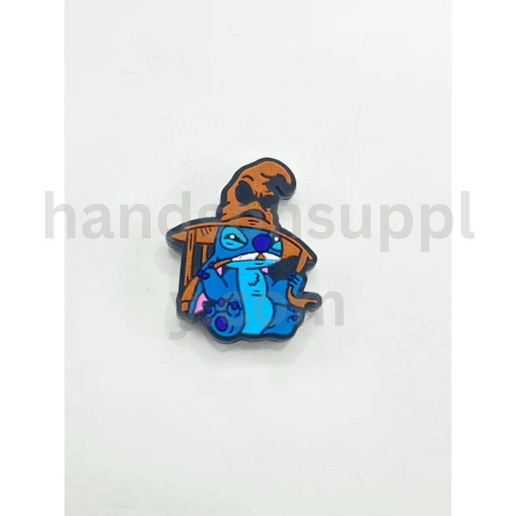 Blue Stitch Character with Scary Expression and Devil Horn Hat Silicone Focal Beads