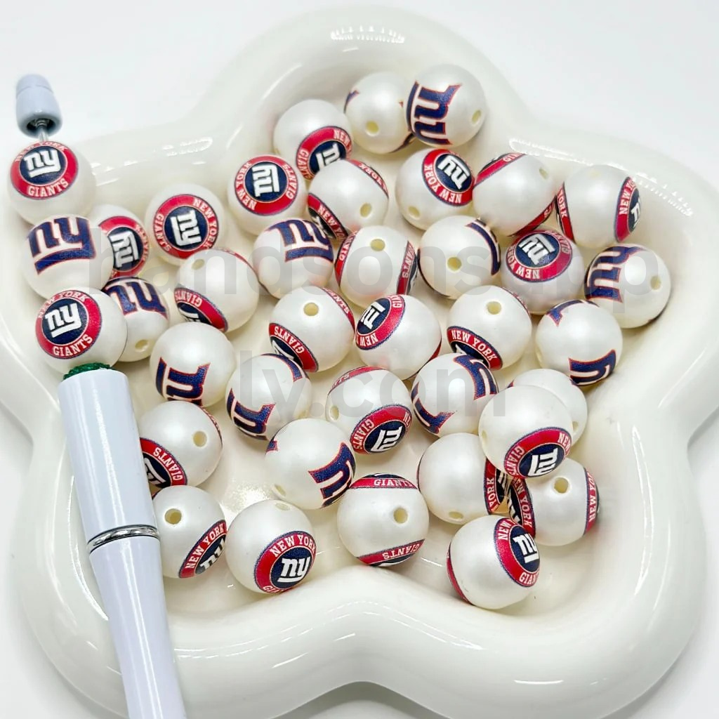 Frosted Matte White 16MM Sports Football Team Round Acrylic Beads