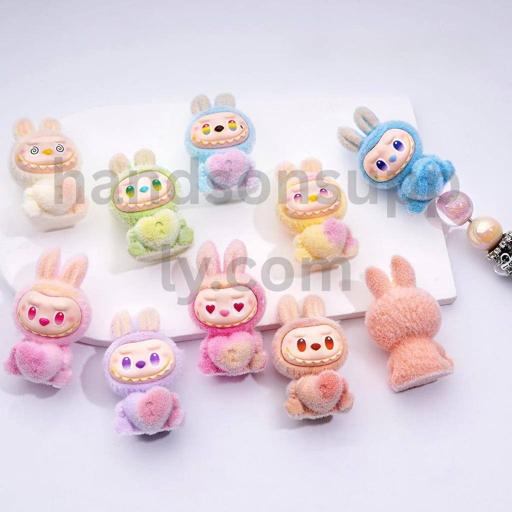 Flocked Cute Labub Holds Heart Acrylic Beads Pen Topper Pendants Jewelry Accessories Multi-Color 53*30MM