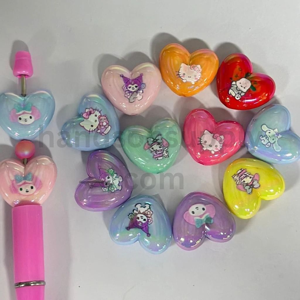 Double Sided Glossy Heart Shaped Cute Acrylic Beads with Cartoon Animal Friends Random Mix 21*23.6mm