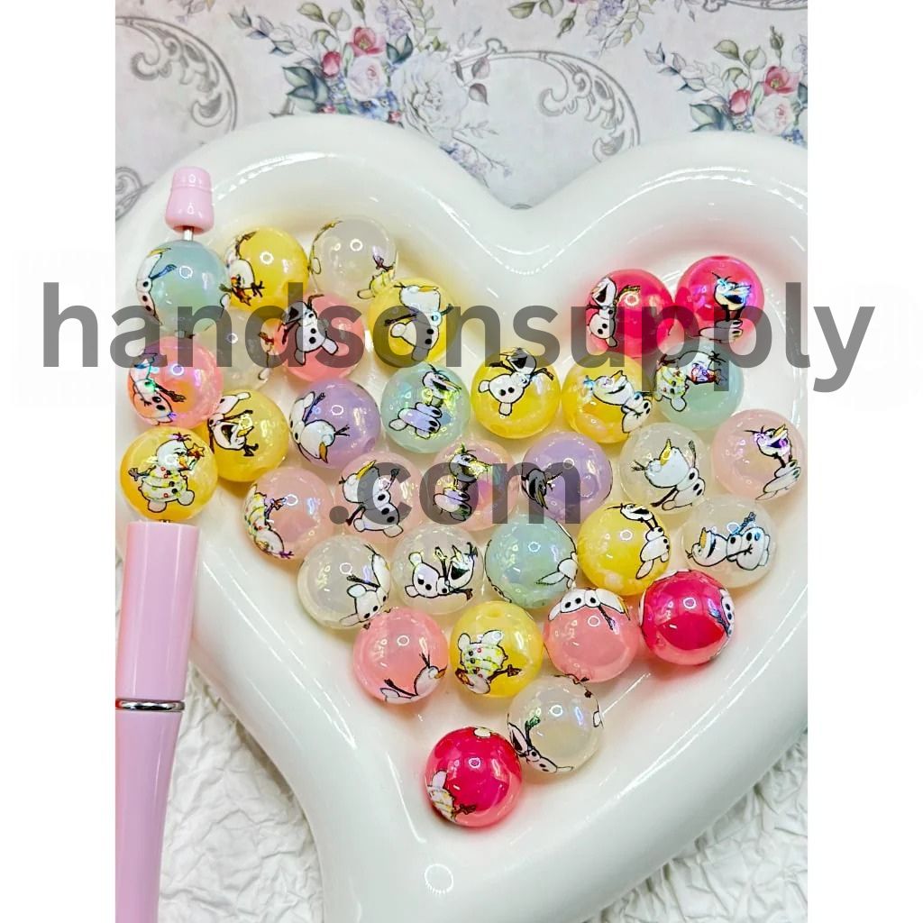 Round Cute Froze Ola Cartoon Snow Man Jelly Color Acrylic Beads, Random Mix, 16MM