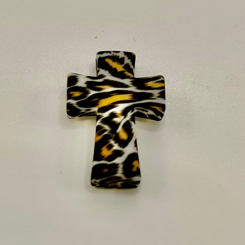 Jaguar Leopard Cougar Cheetah Animal Print Cross Silicone Focal Beads