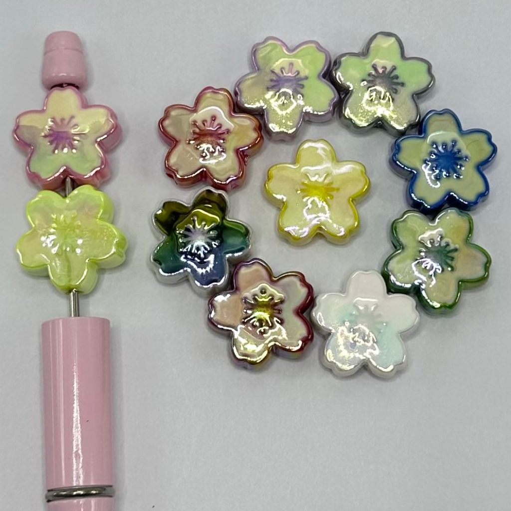 Multicolor Flowers Shiny Floral Design Beads 19mm