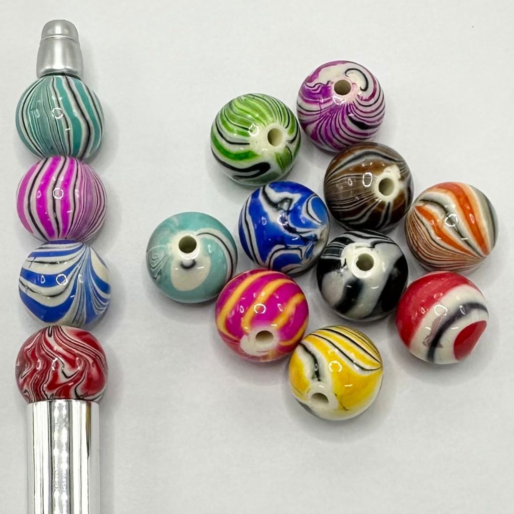 Round Swirl Glazed Striped Acrylic Beads 16mm Random Mix
