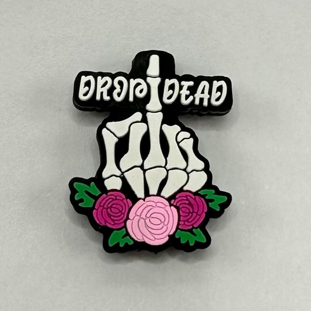 Middle Finger Hand Skeleton with Flower, Drop Dead Bones Silicone Focal Beads