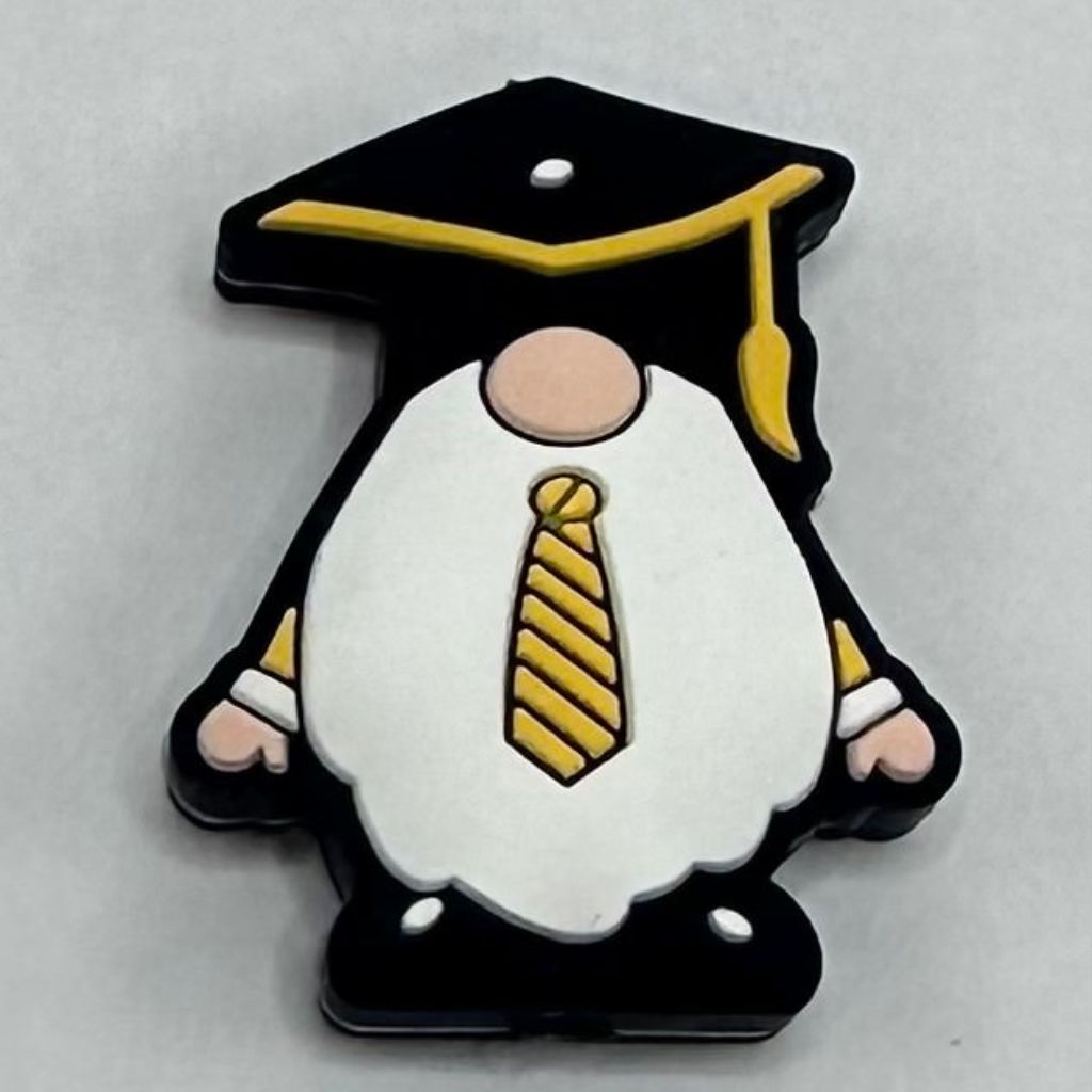 Gnome Black Cap Necktie Happy Graduation Silicone Focal Beads