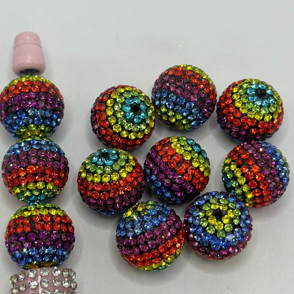 Multicolor Rhinestone Rainbow Disco Ball Clay Beads 16mm