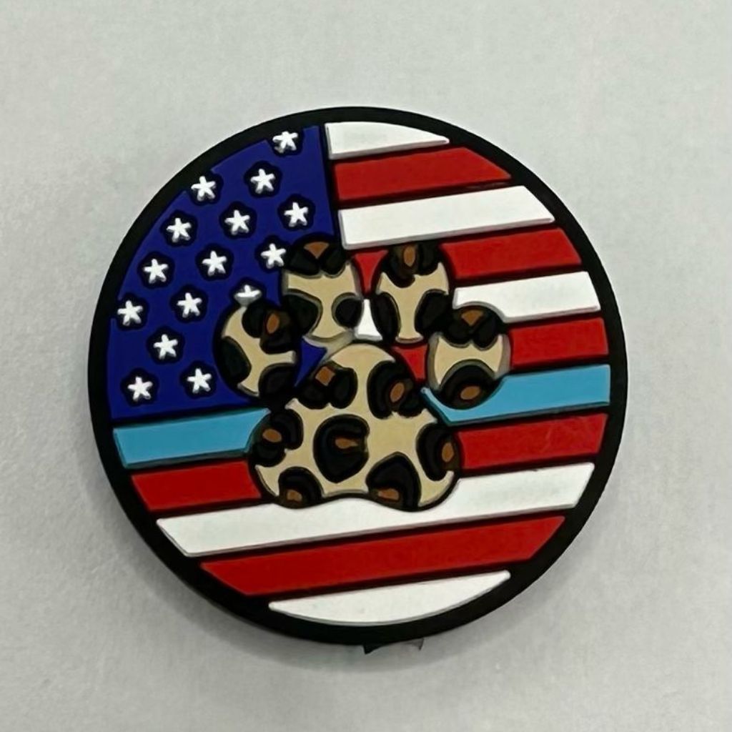 USA Flag Animal Print Flat Round Silicone Focal Beads