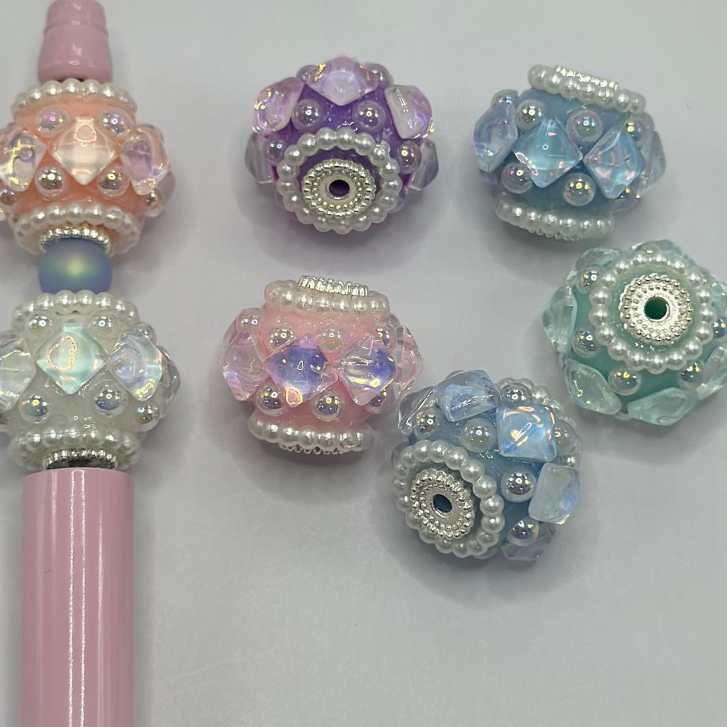 Fancy Clay Beads with Sparkling AB Rhinestones, Flatback Pearls, and Halo 20mm Random Mix