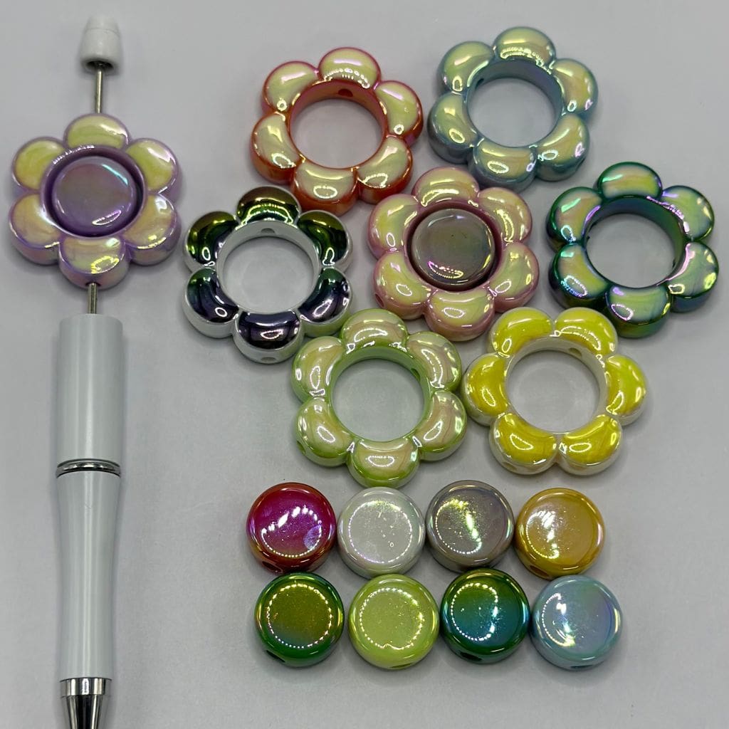 Floral Cute Flower Large Acrylic Beads, Leaves 33mm, Stamen 16mm Random Mix