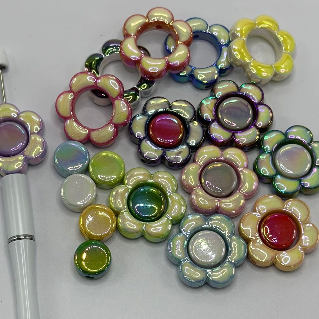 Floral Cute Flower Large Acrylic Beads, Leaves 33mm, Stamen 16mm Random Mix