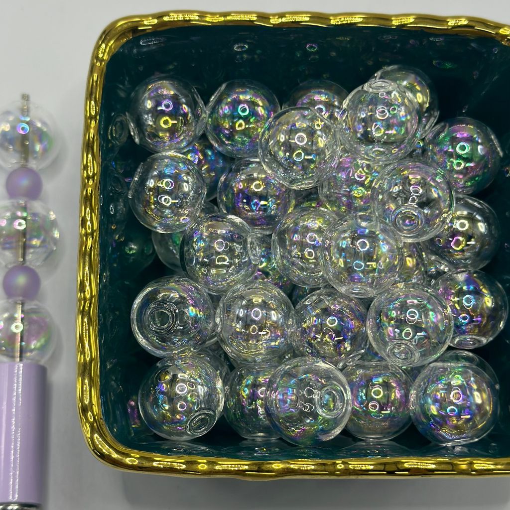 UV Finish Glass Beads, Clear Glass Beads, Transparent, Empty and Fragile, Size 16mm