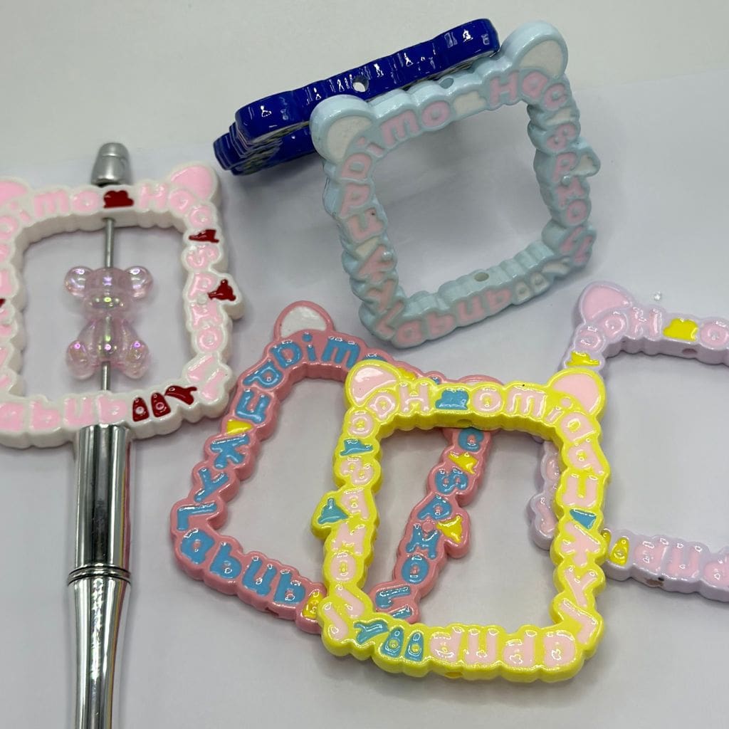 Cute Frame Large Size Rectangle Acrylic Beads 52*60mm Random Mix