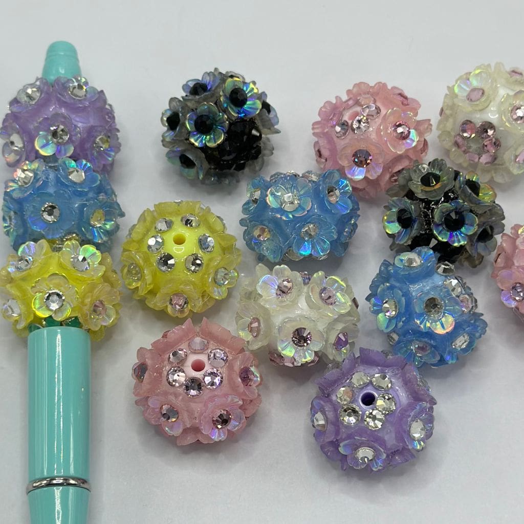 Rose Color Rhinestone Flowers with Large Acrylic Beads 17*22mm