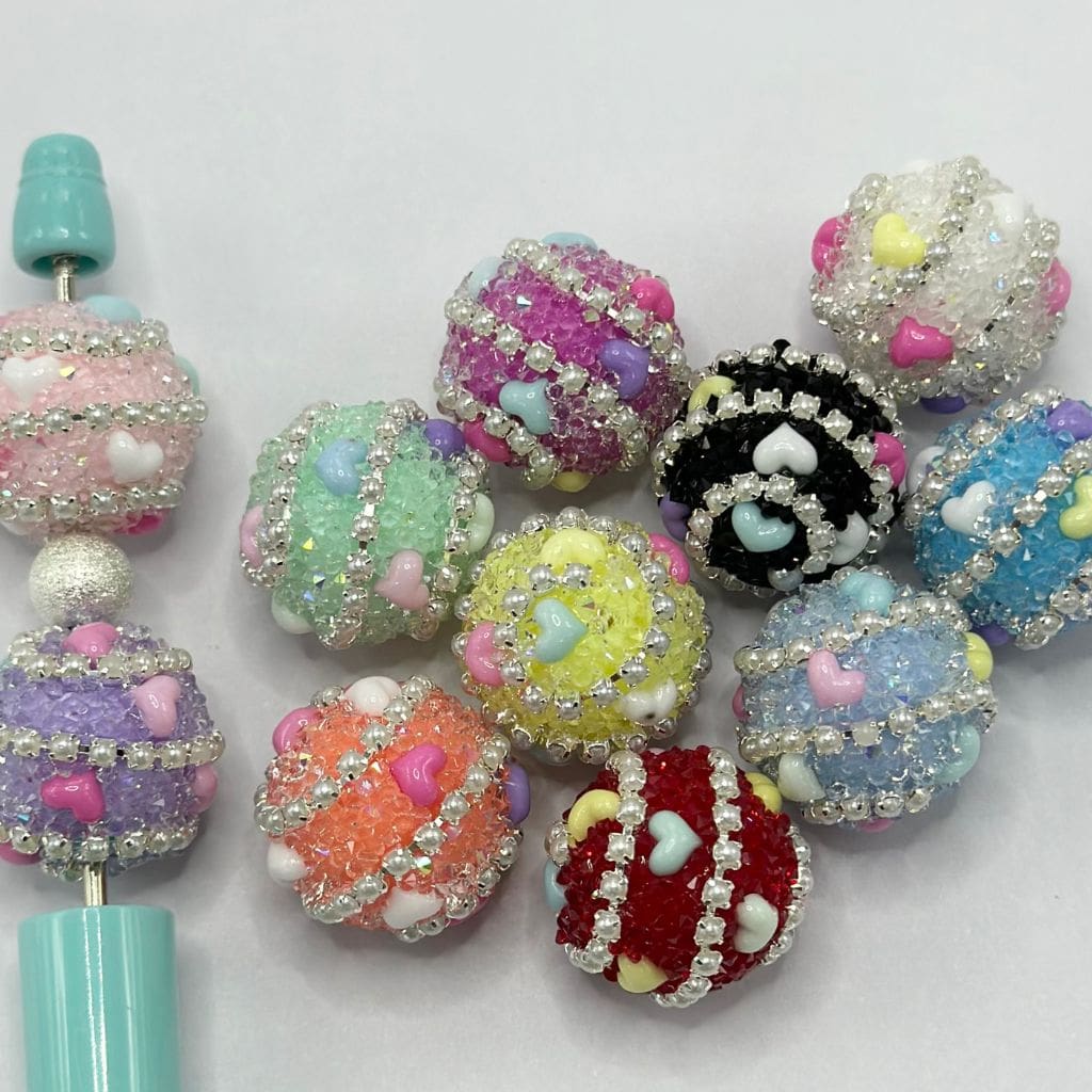 Hearts Pearls Clear Rhinestones with Fancy Sugar Beads 20mm Random Mix