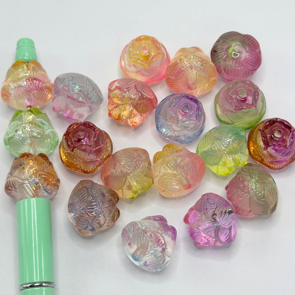 Multicolor Ombre Gradient Lotus Flower Floral Acrylic Beads16*19mm
