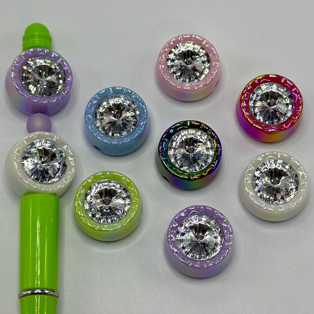 UV Finish Fancy Acrylic Beads with Huge Sparkling Rhinestone Random Mix 12.5*21mm