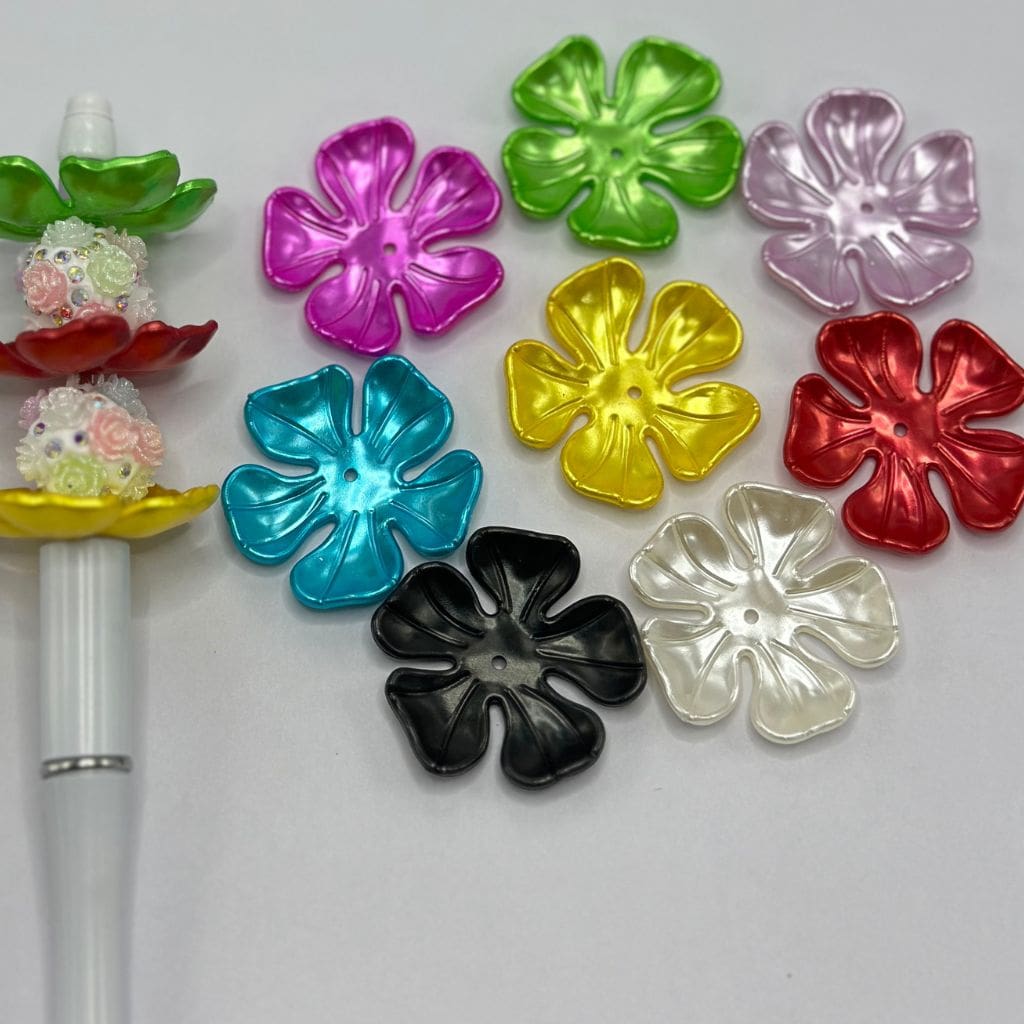 Flat Large Flower Shaped Acrylic Beads Large Spacers Petal 5 Leaves, 36mm Random Mix