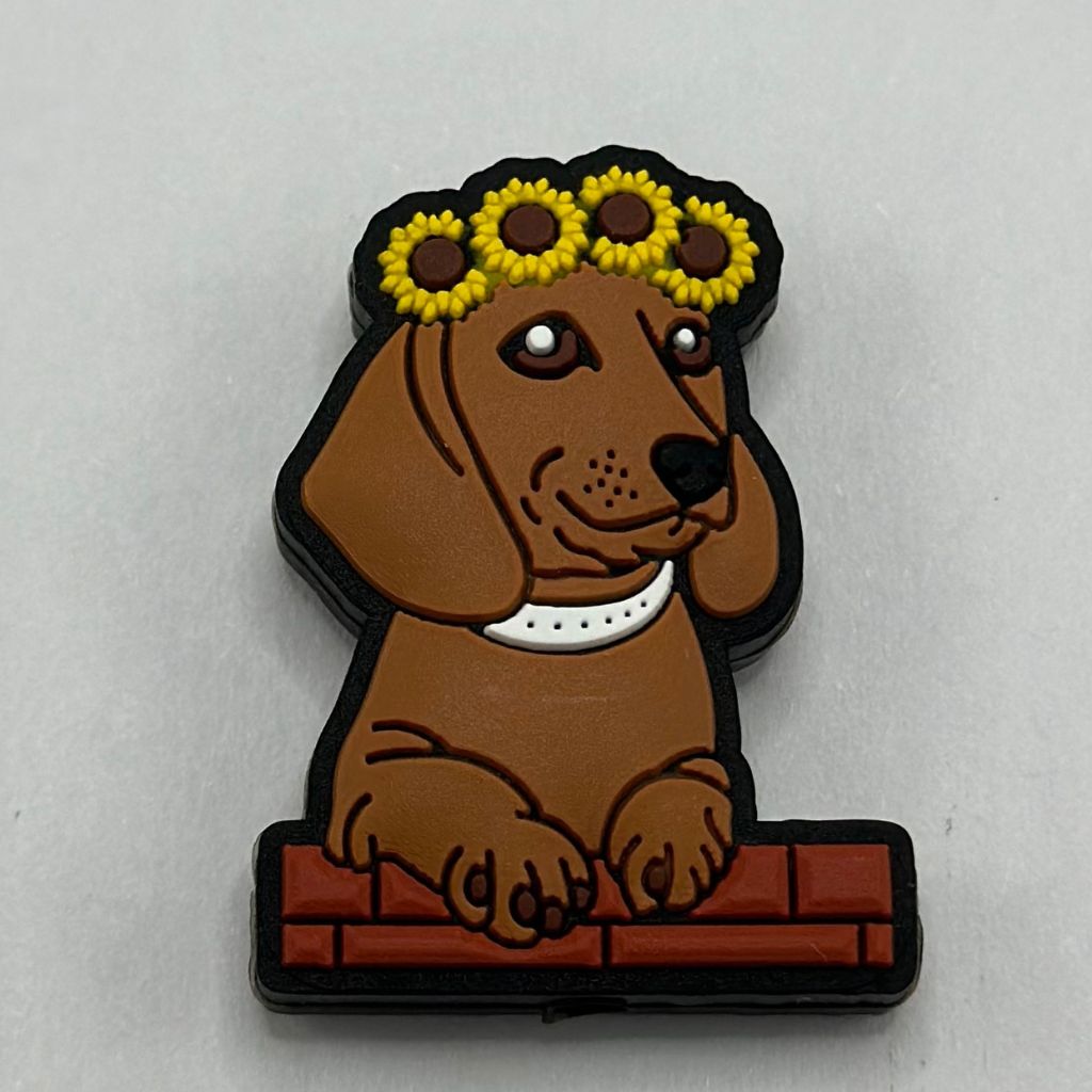Sunflower Garland with Brown Dog Wienner Wreath Pet Animal Silicone Focal Beads