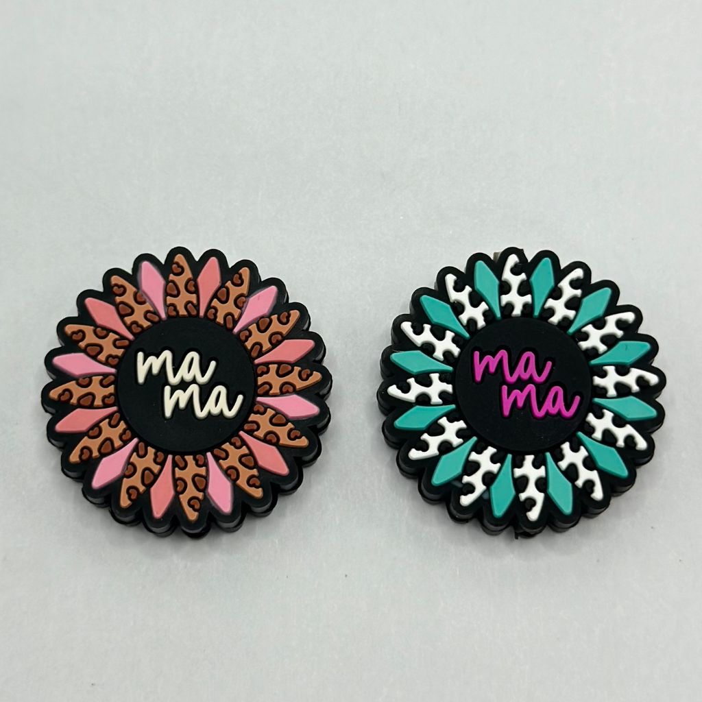 Mother Mom Mama Mum Flower Cow Print Round Shape Silicone Focal Beads