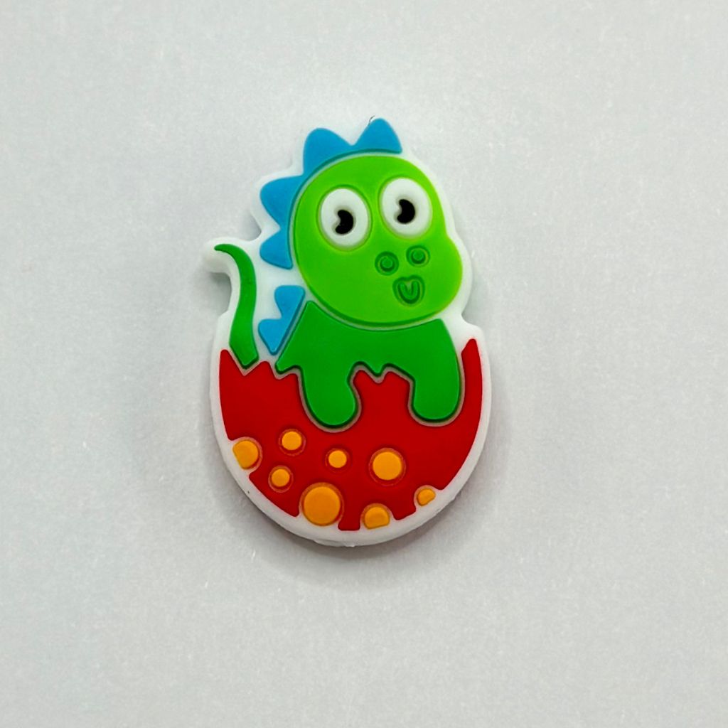 Dinosaur Baby in Red Egg with a Tiny T-Rex and Orange Polka Dots Silicone Focal Beads