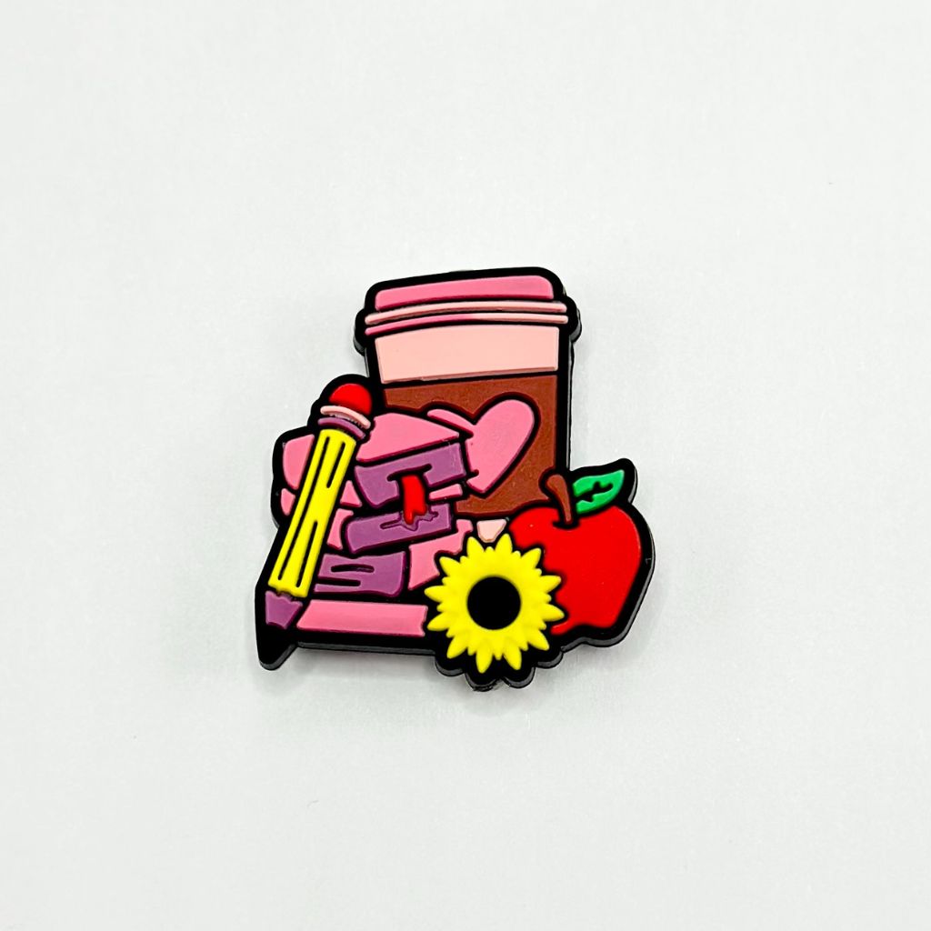 Student Teacher Cup Book Red Apple Pencil and Sunflower Silicone Focal Beads