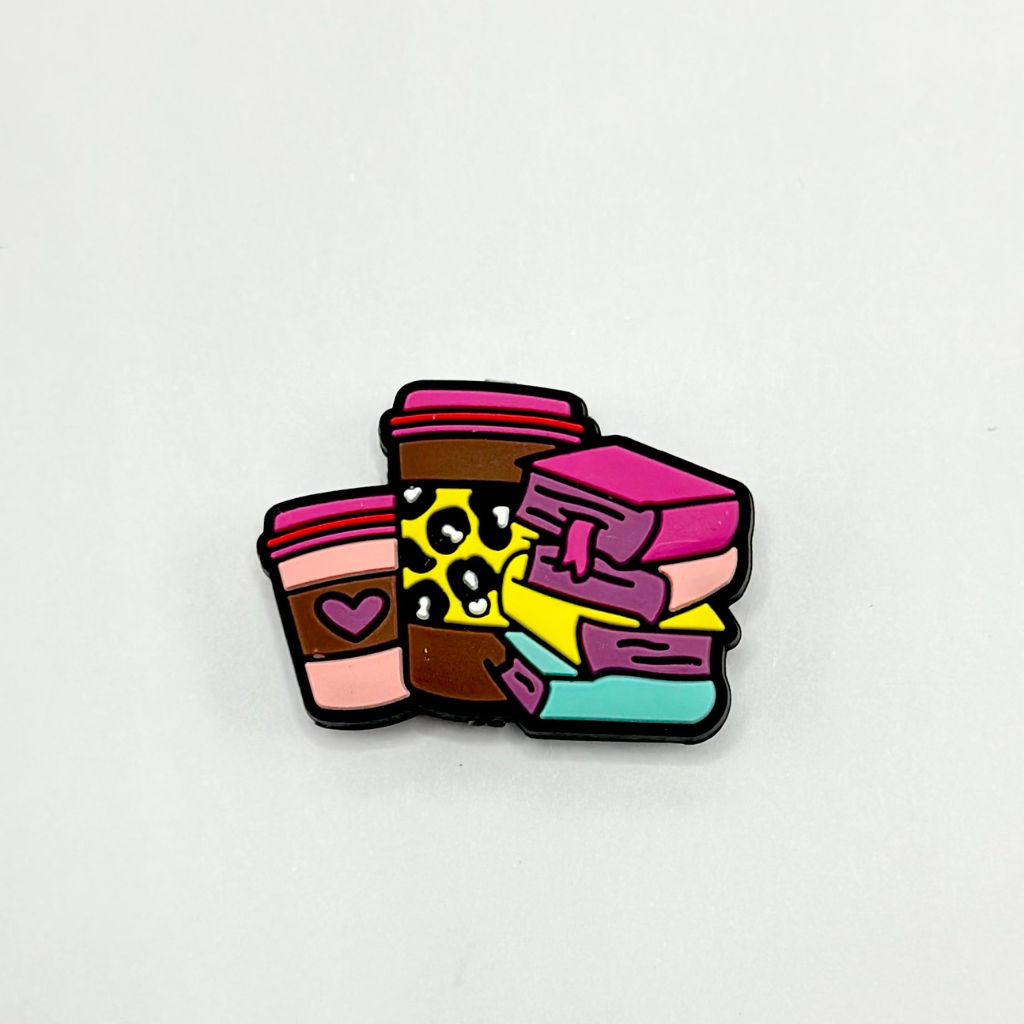 Books Teacher and Two Cups of Coffee Silicone Focal Beads