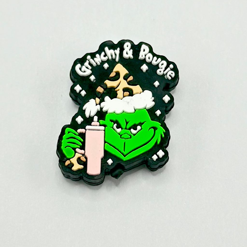 "Grin Bougie" Green Christmas Monster with Coffee Cup Silicone Focal Beads (ship out in around 4-6 Days after ordering)
