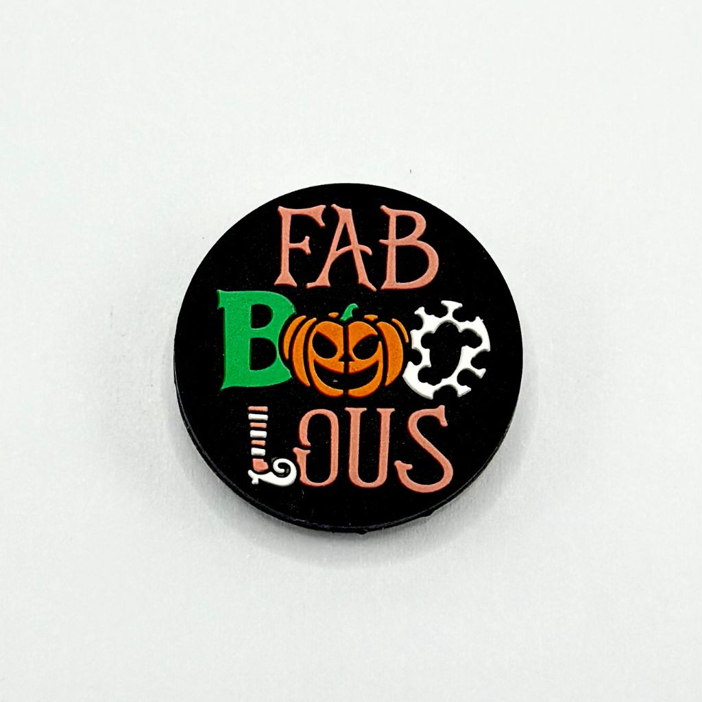 Halloween Cow Print "Scary Pumpkin Fab Boo-Lous" Silicone Focal Beads