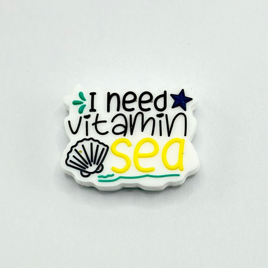 Shellfish Seastar Waves with "I Need Vitamin Sea" Text Silicone Focal Beads