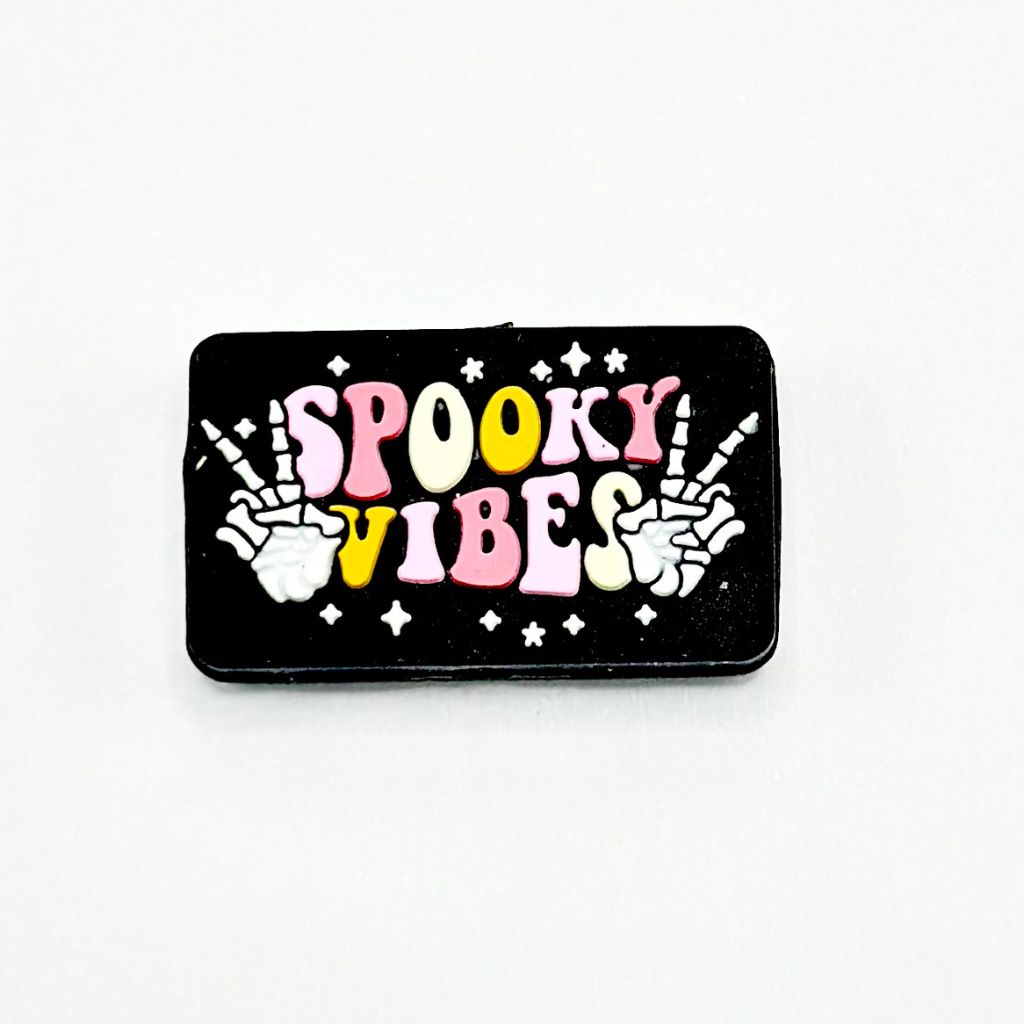 Colorful Text 'Spooky Vibes' with Black Bead with Hand Skull Silicone Focal Beads