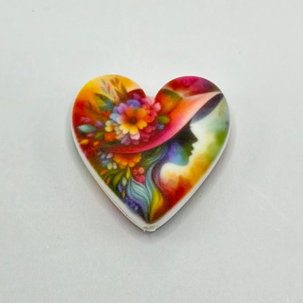 Flower Girl Silhouette with Hat, Multicolored Heart Shape Silicone Focal Beads