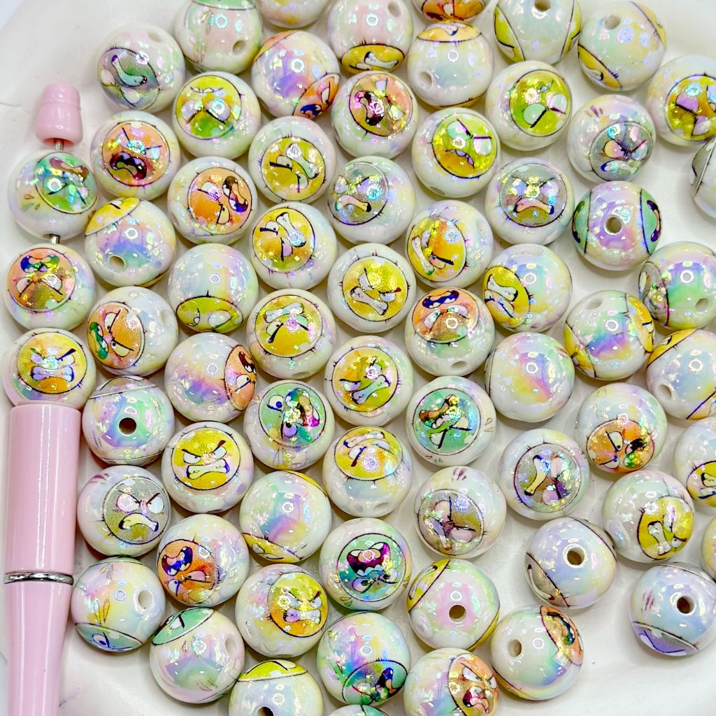Angry Emoji Pissed Off Face Round Acrylic Beads 16mm