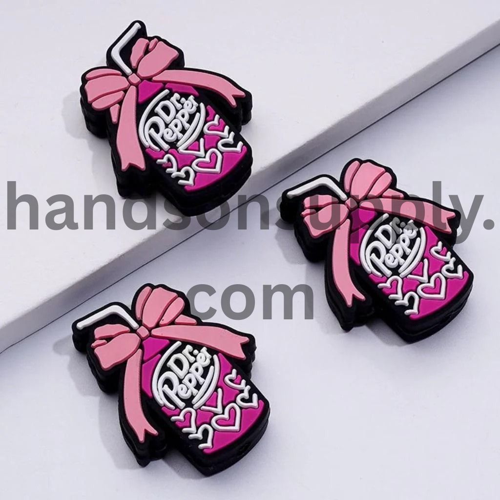 Adorable Pink Bow Straw Soda Drink Beverage Bottle Can Cute Silicone Focal Beads