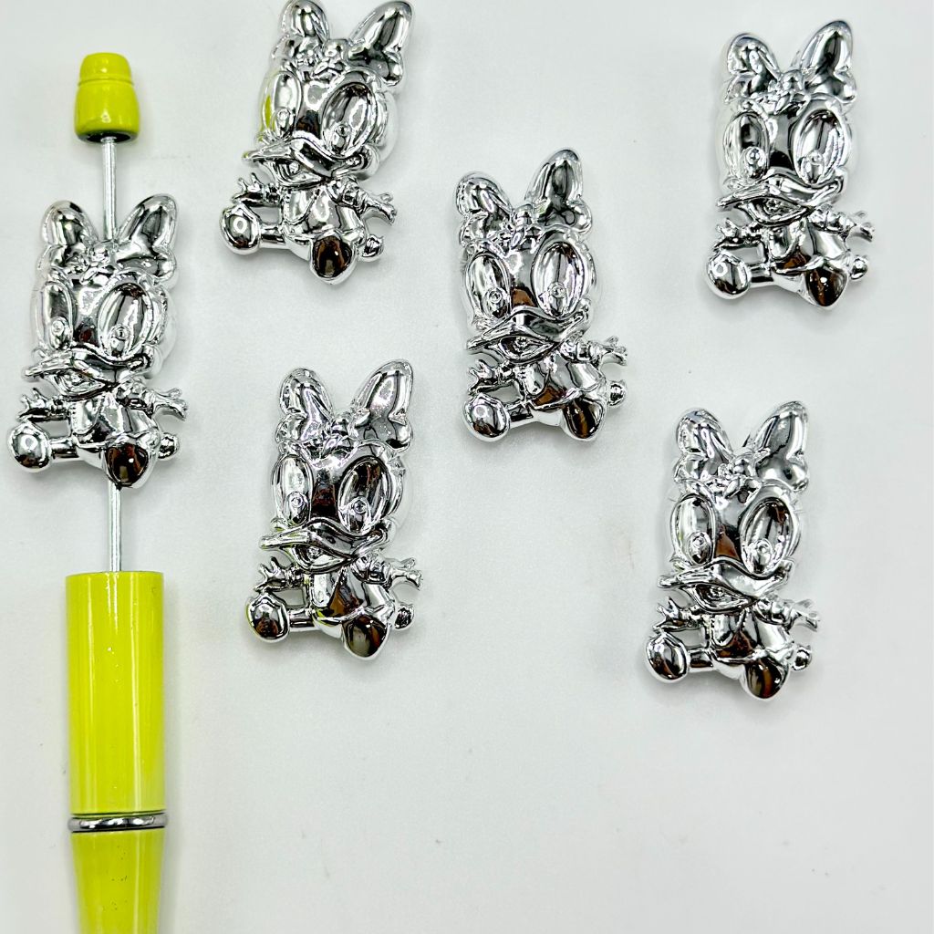 Silver Color Cartoon Girl and Boy Duck Acrylic Beads, 21*36.5mm Large