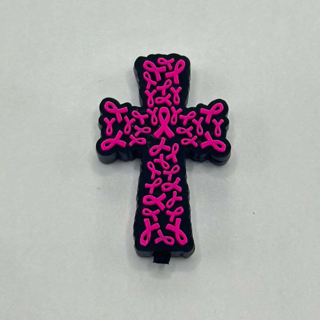 Ribbon Bowtie Breast Cancer Awareness Pink Cross Silicone Focal Beads