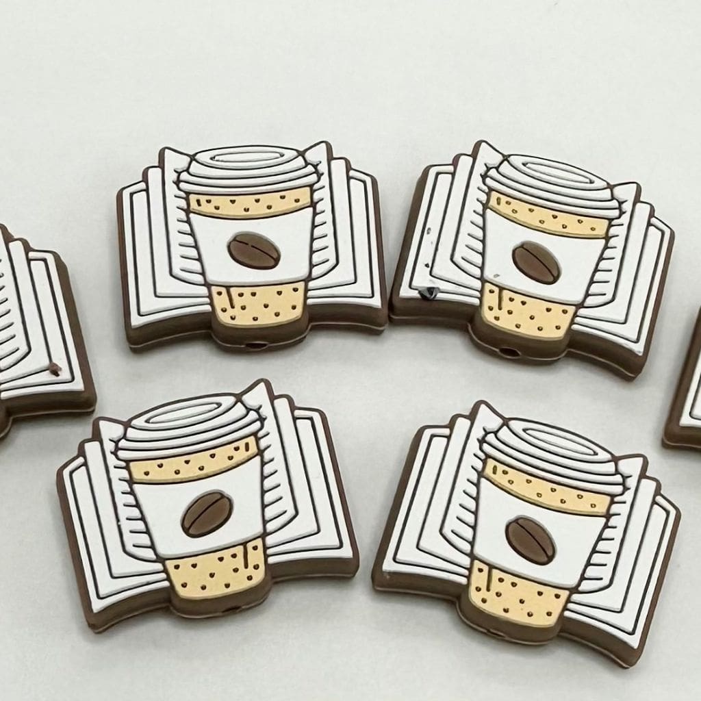 Creative Cute Bean Relax Cozy, Coffee with Book Silicone Focal Beads