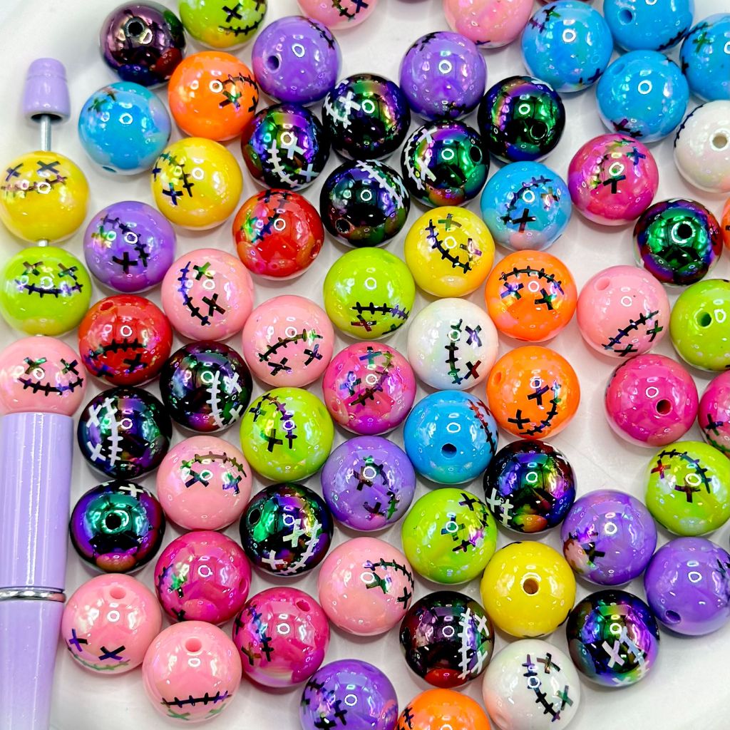 Colorful Acrylic Beads in Glossy Solid Colors Halloween Series Random Mix, 16mm