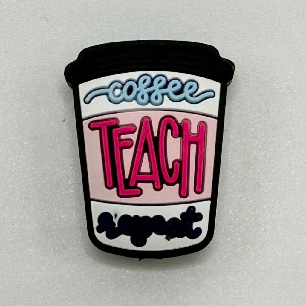 Coffee Cup Shaped Repeat Coffee Teach Teacher Silicone Focal Beads