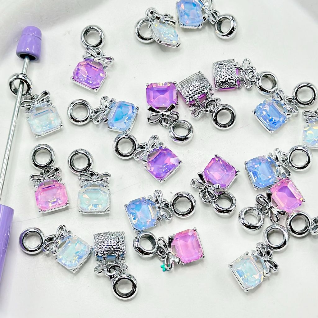 Silver Metal Beads Bowtie Handbag Large Rhinestone Loop Pen Chain, 23MM