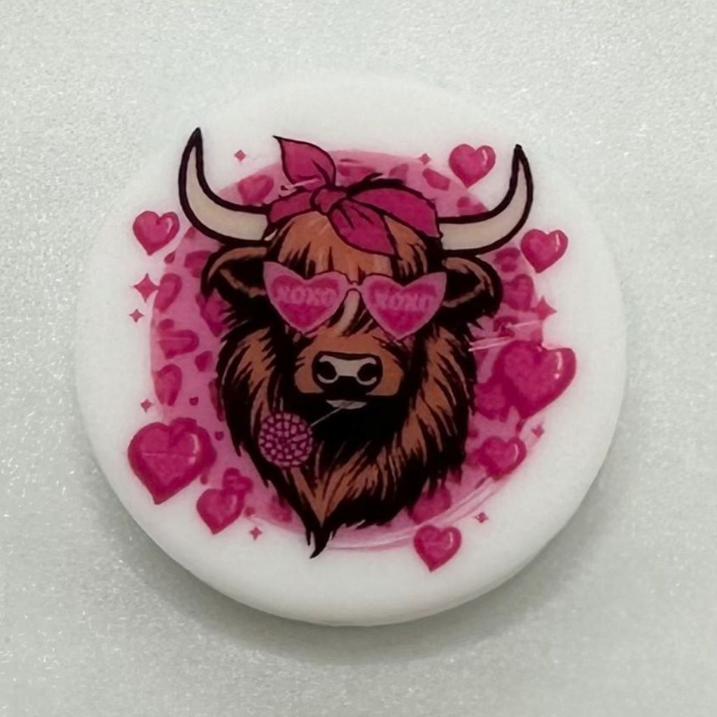 Country Highland Cow Xo Xo, Cute Pink In Love Hearts Bandana Silicone Focal Beads