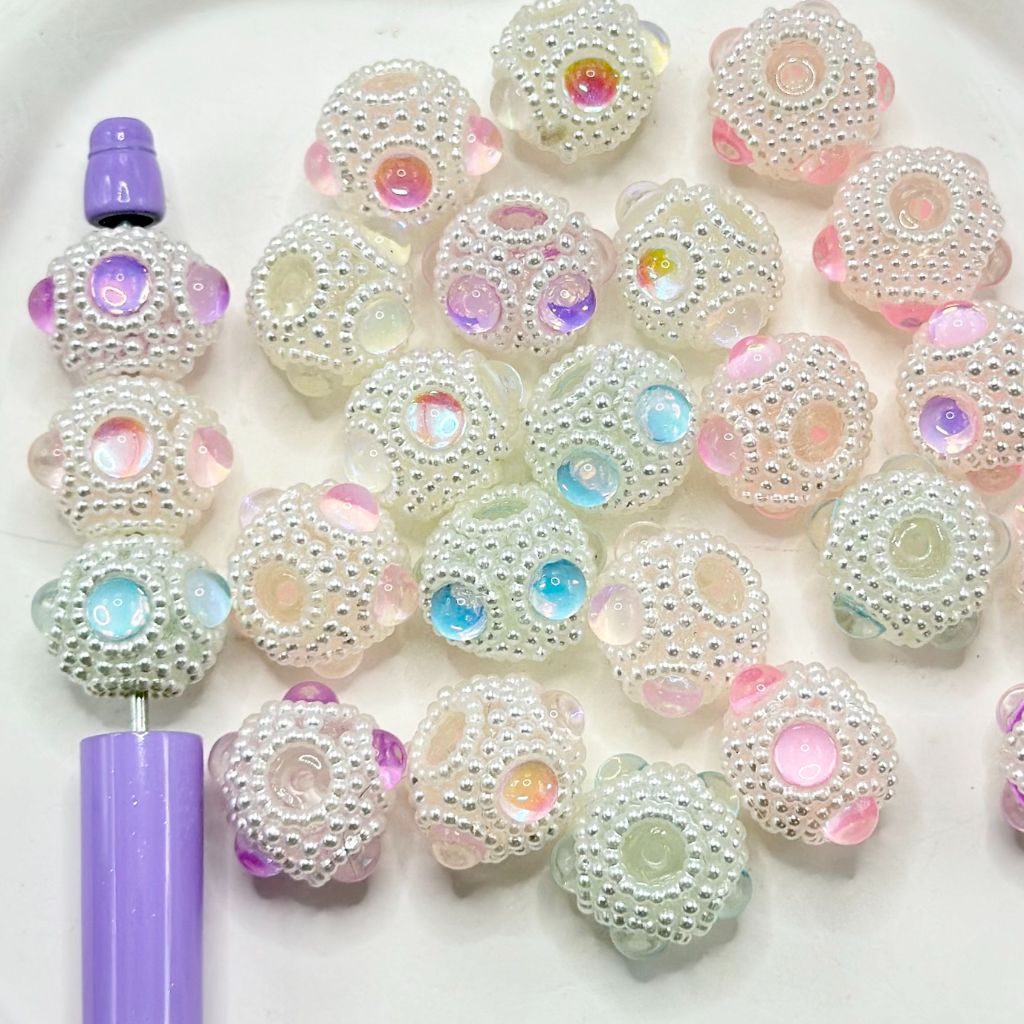 Fancy Pearl Sparkling Acrylic Beads, 15*17.5mm Random Mix