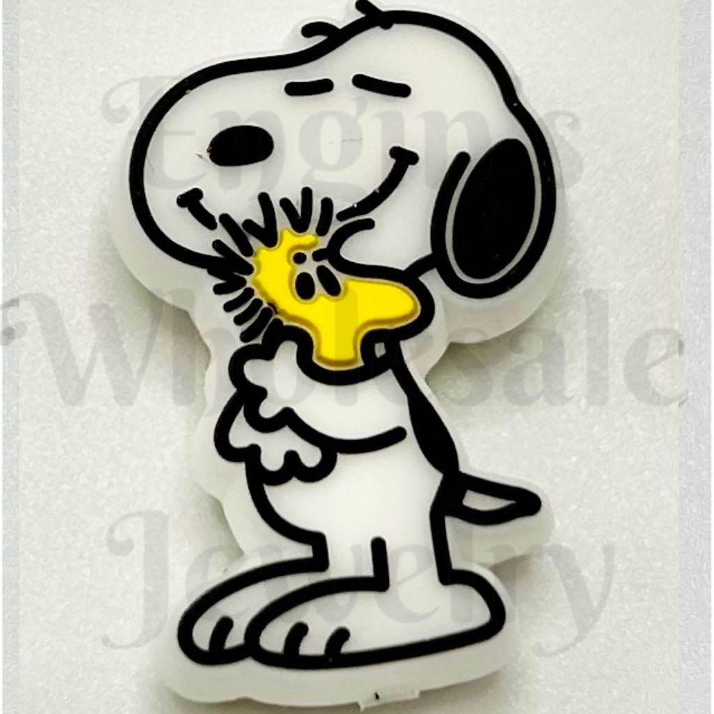White Beagle Dog Holding a Yellow Doll Silicone Focal Beads