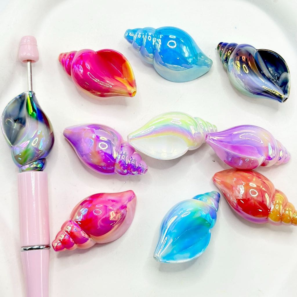 Colorful Sea Shell Star Conch UV Coating Acrylic Beads, 21*38mm