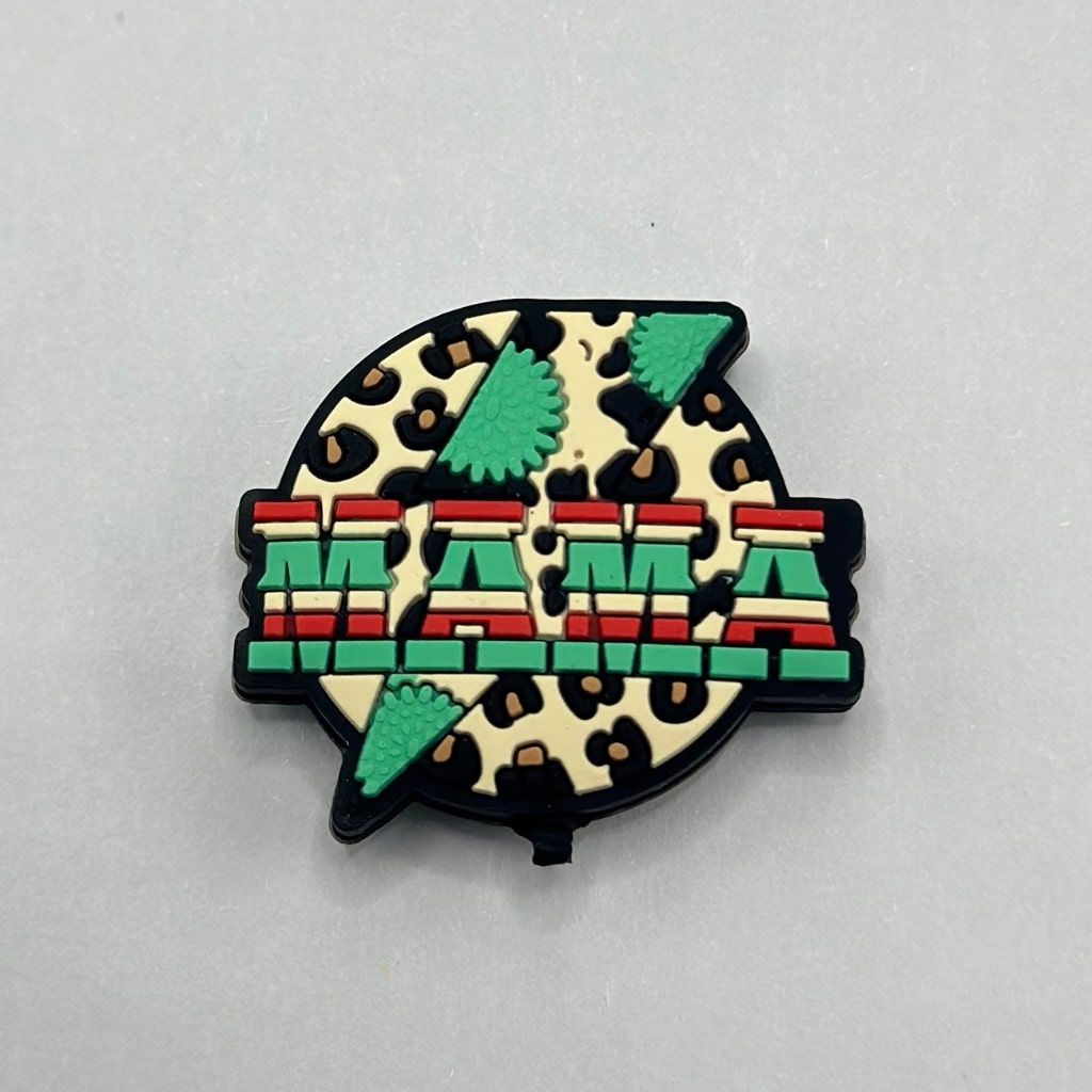 Mama Text over Jaguar Print Lightning Bolt Round Silicone Focal Beads