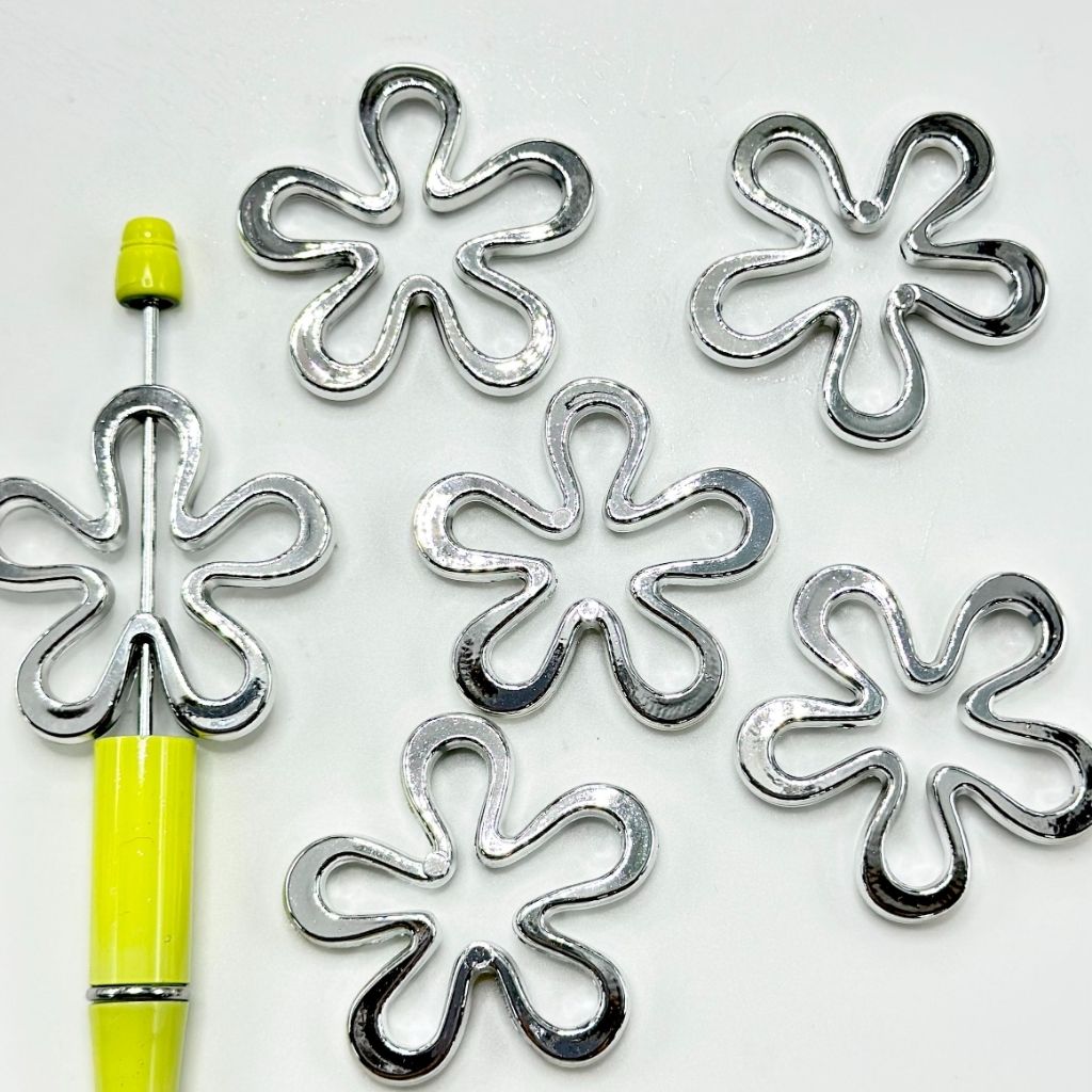 Antique Silver Hollow Flower Five-Petal Flower Acrylic Beads 44mm