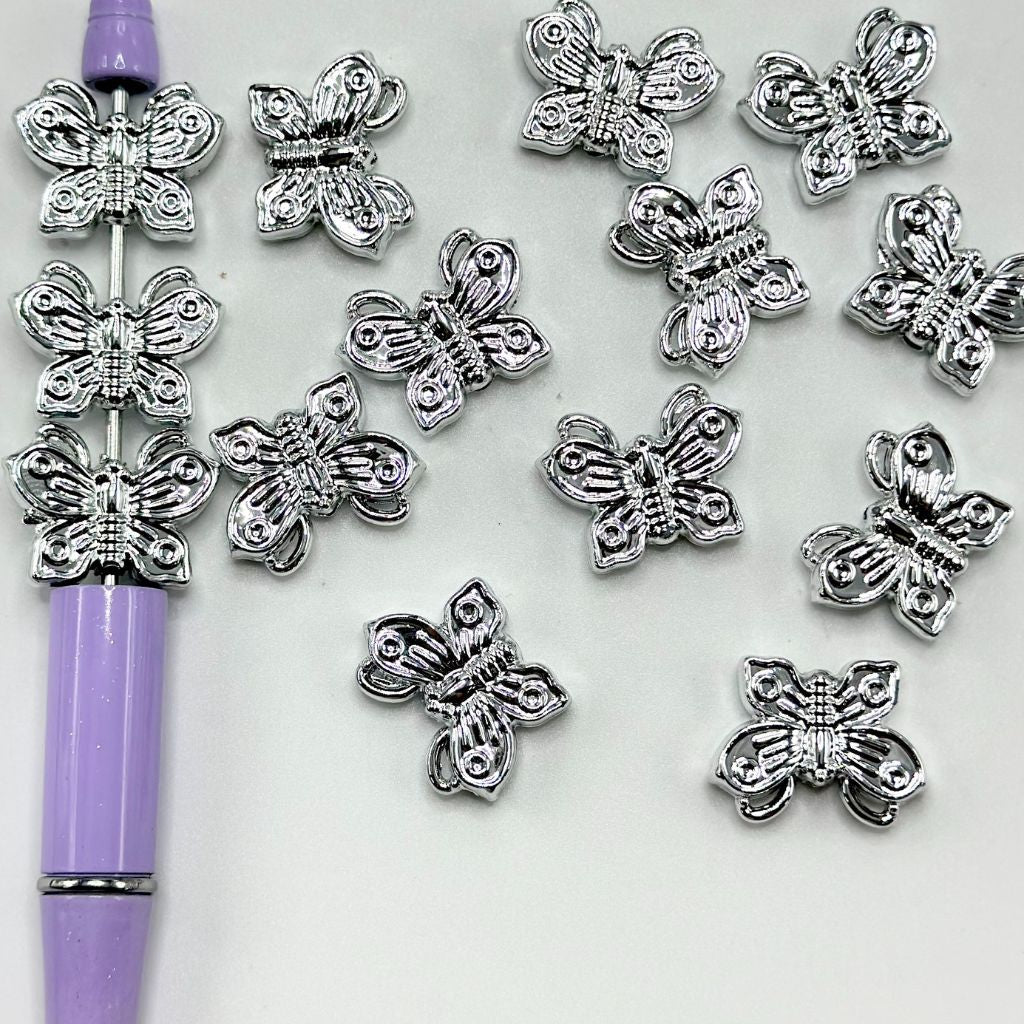 Cute Butterfly Silver Color Acrylic Beads 16.5*22mm