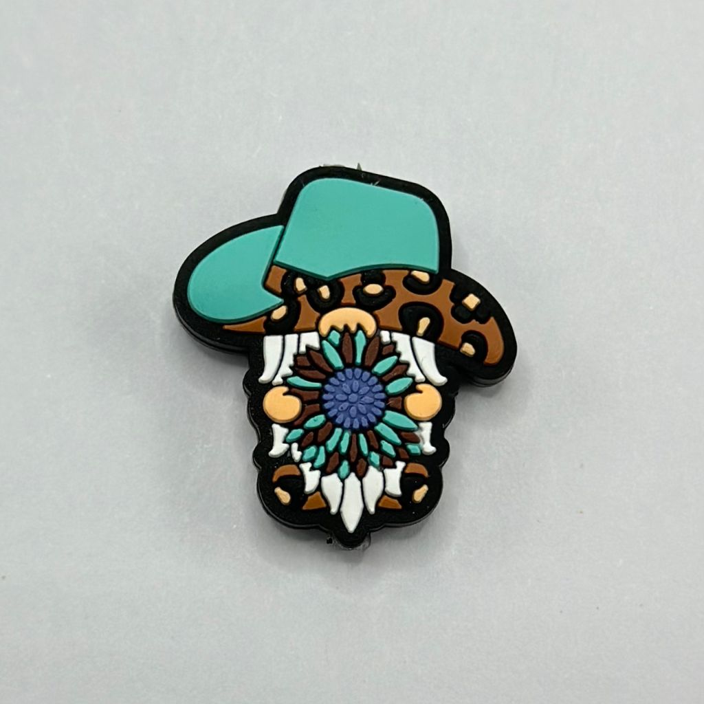 Cowboy Hat with Gnome Teal Flower Jaguar Print Silicone Focal Beads
