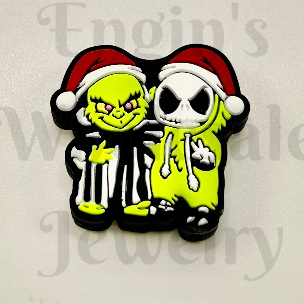 Skeleton Couple Halloween Green Character Mate Silicone Focal Beads (Ship out in Around 4-6 Days after Ordering)